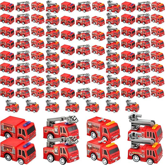 100 Pcs Mini Pullback Fire Truck Toy Small Pull Back 4 Styles