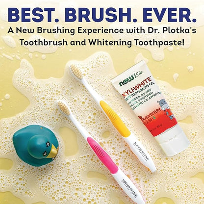 MOUTHWATCHERS Soft Kids Toothbrushes, 2 Pack, Manual Flossing Toothbrush, Ultra Clean, Pink and Yellow Childrens Toothbrushes, by Dr. Plotka's