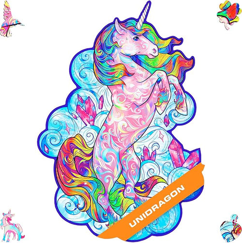 UNIDRAGON Wooden Jigsaw Puzzles - Inspiring Unicorn, 313 pcs, King Size 12.2"x16.1", Beautiful Gift Package, Unique Shape Best Gift for Adults and Kids