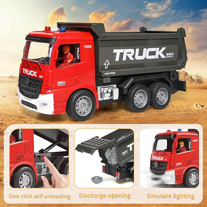 Play-Vehicles Kids Excavator Trucks Toy - Pull Back Powered Red 2 Pack 3-12 Boys