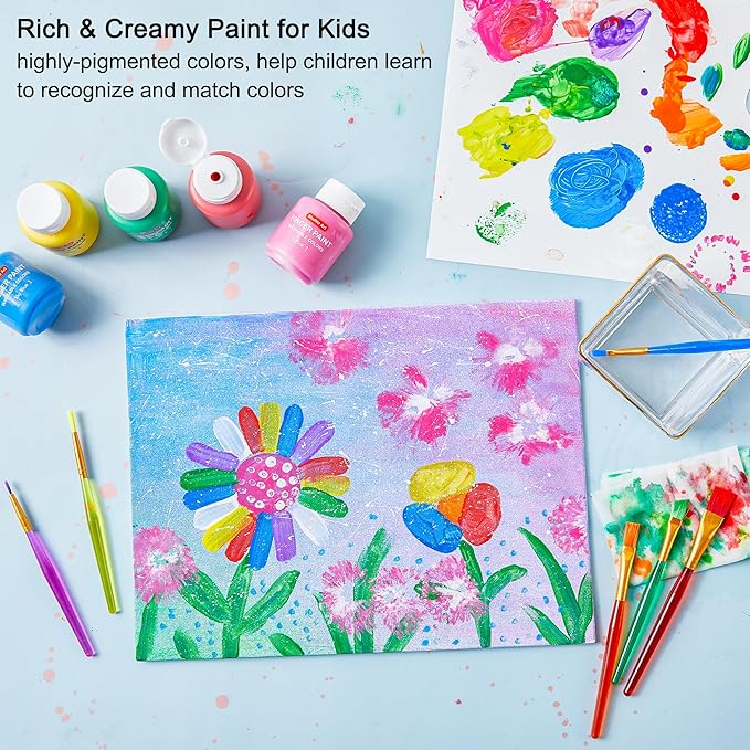 Washable Finger Paint Set, Shuttle Art 46 Pack Kids Paint Set with 14 Colors(60ml) Finger Paints, Brushes, Finger Paint Pad, Sponge, Palette, Smock, NonToxic for Toddlers Home Activity Early Education