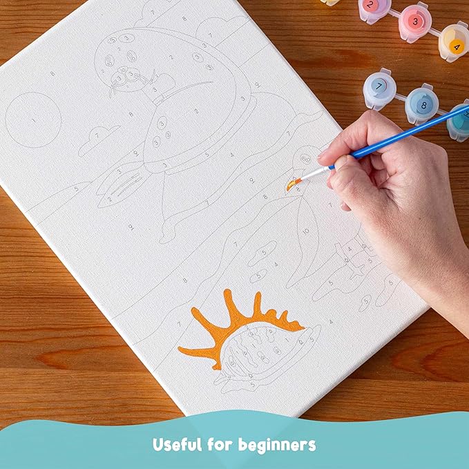BONNYCO Paint by Numbers Kit for Kids Sea Animals Pack 3 Canvas Paint by Number Canvas, Ocean Gifts for Kids, Arts and Crafts, Kids Paint by Number, Kits Pre Drawn Canvas for Painting for Kids