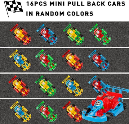 PROLOSO 16PCS Mini Go Karts Wind Up Car Assorted Little