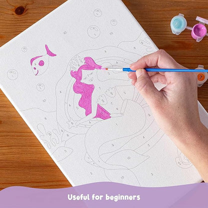 BONNYCO Paint by Numbers Kit for Kids Mermaid Pack 3 Canvas Paint by Number Canvas Framed Mermaid Gifts for Girls Arts and Crafts, Kids Paint by Number Kits, Pre Drawn Canvas for Painting for Kids