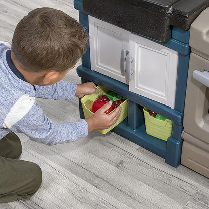Step2 Modern Metro Kids Kitchen Playset, Indoor/Outdoor Kitchenette, Interactive Play with Lights and Sounds, Made of Durable Plastic, Includes 33 Piece Toy Accessories, For Toddlers 2+ Years Old