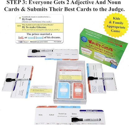 Think2Master Wacky Cards Life Science. Science Card Game for Families & Classroom. Make Hilarious Sentences While Learning About Life Science. Multi Leveled. Kids & Adults can Play Together.