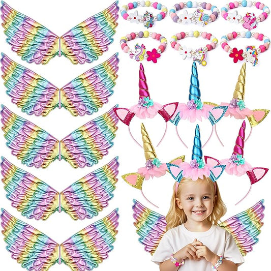 Winrayk Unicorn Party Favors Birthday Supplies for Girls Unicorn Wing Headband Bracelet Kids Unicorn Costume Halloween Princess Dress Up Gift Goodie Bag Stuffers Unicorn Birthday Party Favors Supplies