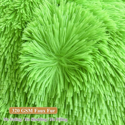 XeGe Fluffy Stuffed Animal Storage Bean Bag Chair Cover(No Filler), Faux Fur Washable Soft Bean Bag Cover for Plush Toys or Textile, Plush Shaggy Large Bean Bag for Adults Kids Teens, Lime Green