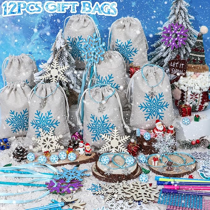 Winrayk Frozen Party Favors Elsa Birthday Supplies for 12 Girls Kids, DIY Snowflake Magic Wand Gift Bag Bracelet Ring Sticker, Christmas Goody Bag Stuffer Pinata Filler Prize Winter Party Favors Decor