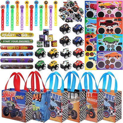Vanblue Truck Car Party Favors Set Car Themed Birthday Party Decorations 110Pcs Slap Bracelet DIY Sticker Gift for Boy Kids Treat Bags Stuffers Birthday Supplies Pinata Filler Classroom Rewards