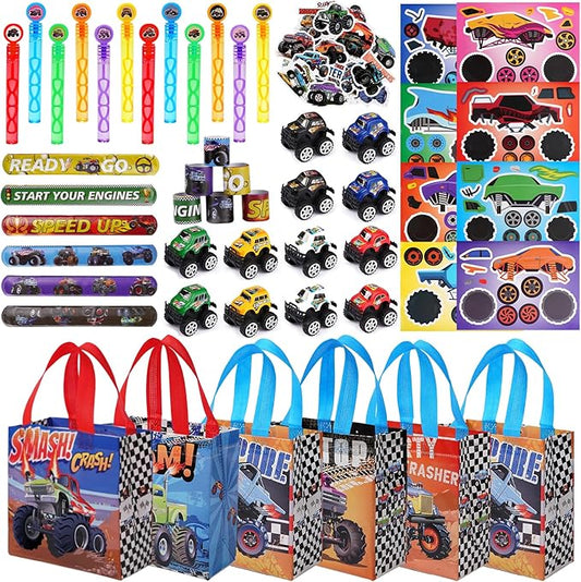 Vanblue Truck Car Party Favors Set Car Themed Birthday Party Decorations 110Pcs Slap Bracelet DIY Sticker Gift for Boy Kids Treat Bags Stuffers Birthday Supplies Pinata Filler Classroom Rewards