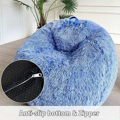LIFEREVO Fluffy Faux Fur Bean Bag Chair Cover Blue (No Filler), Ultra-soft Stuffed Animal Storage Bean Bag Cover for Kids Adults, Premium Furry Bean Bag Cover for Plush Toys Memory Foam (Ombre Blue)