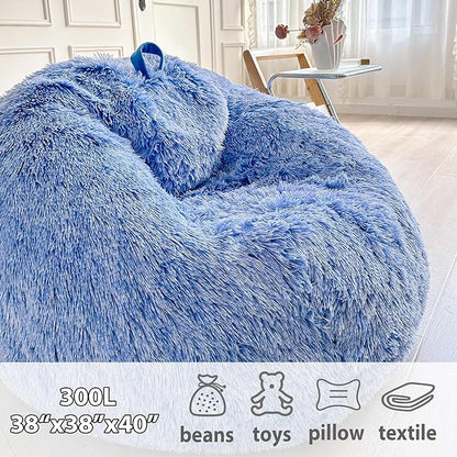 LIFEREVO Fluffy Faux Fur Bean Bag Chair Cover Blue (No Filler), Ultra-soft Stuffed Animal Storage Bean Bag Cover for Kids Adults, Premium Furry Bean Bag Cover for Plush Toys Memory Foam (Ombre Blue)