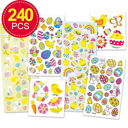 Baker Ross EV741 Easter Stickers - Pack of 240, Spring Self Adhesive Scrapbook Stickers, Themed Embellishments for Kids Arts and Crafts