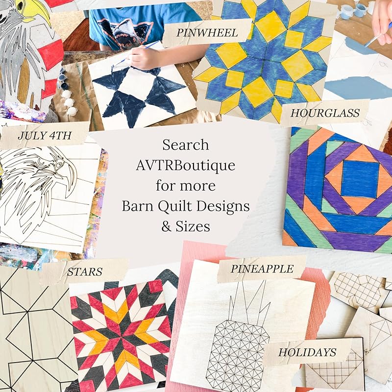 4 Barn Quilt Kit DIY Pattern to Paint, Unfinished Wood Quilting Block Sign for Painting, DIY Paintable Art, Adults Kids (6 Inches Square) (Winter Set Snowman, Christmas Tree, Snowflake) AVTRBoutique