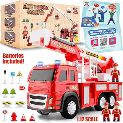 Fire Truck Playset - 1:12 Scale Large Size Toys 3 Firemen, 3 Year 3 4 5