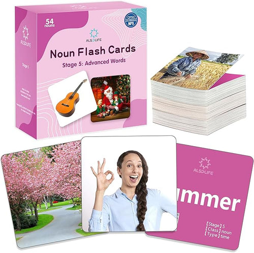 54 Noun Flashcards, Preschool Advanced Vocabulary Flash Cards for Toddlers 4-6, Jobs Time Season, Advanced Level Speech Therapy Materials for Special Education, Preschool Learning