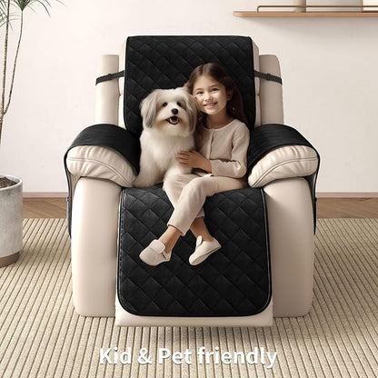 CHUN YI Recliner Chair Cover, Non-Slip Recliner Covers That Stay in Place, Washable Lazy Boy Recliner Covers with Pockets, Water Resistant Recliner Slipcover for Pets (Black, Small Recliner)