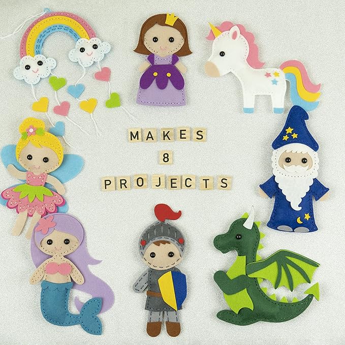 Craftorama Sewing Kit for Kids, Fun and Educational Fairytale Craft Set for Boys and Girls Age 7-12, Sew Your Own Felt Animals Craft Kit for Beginners, 165 Piece Set