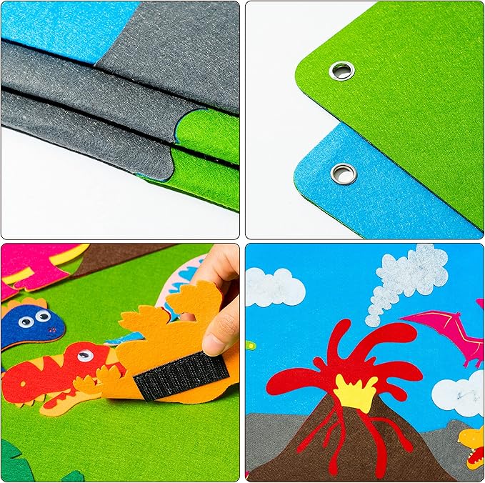 WATINC Dinosaur Felt-Board Stories Set 3.5Ft 37Pcs Preschool Dinosaurs Classification Storytelling Flannel Roar Volcano Ancient Animal Theme Early Learning Play Kit Wall Hanging Gift for Toddlers Kids