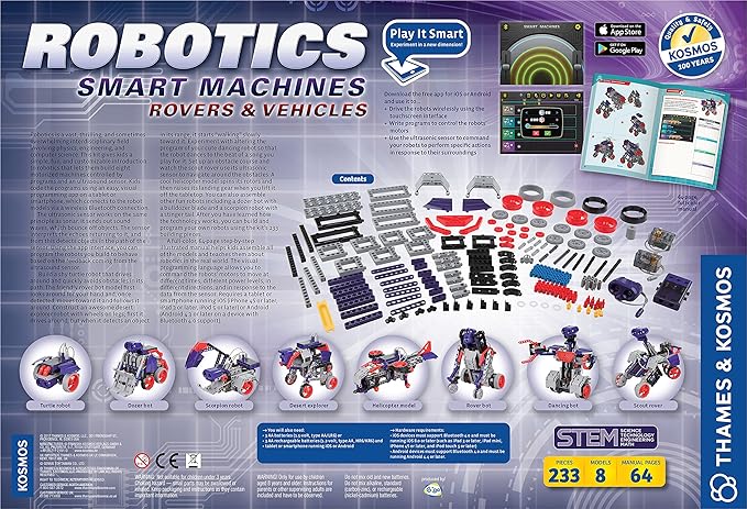Thames & Kosmos | Robotics Smart Machines: Rovers & Vehicles | Kids 8+ | STEM Kit builds 8 Robots | Color Manual to help with assembly | Requires tablet or smartphone