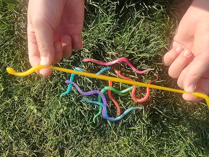 UpBrands 96 Stretchy Snakes Toys 6 Inches Bulk Set, 8 Glitter Colors, Kit for Birthday Party Favors for Kids, Goodie Bags, Easter Egg Basket Stuffers, Pinata Filler, Small Classroom Prizes